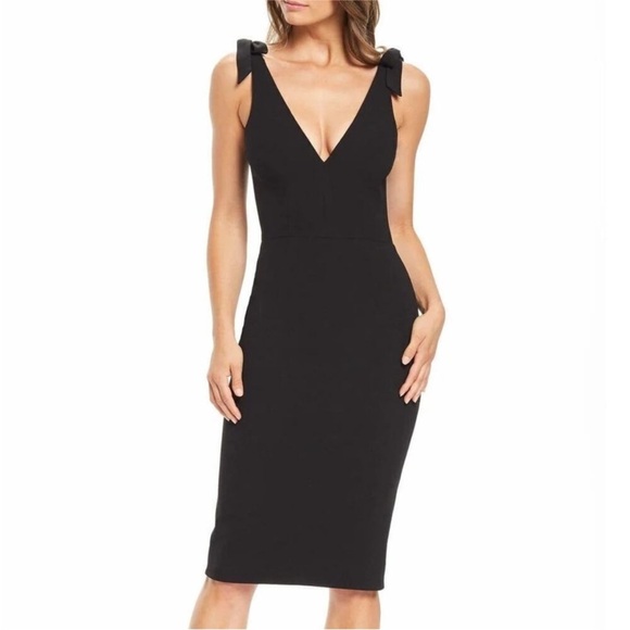 Dress The Population Lita Dress Sleeveless Tie Shoulder Sheath Black small - Picture 15 of 16